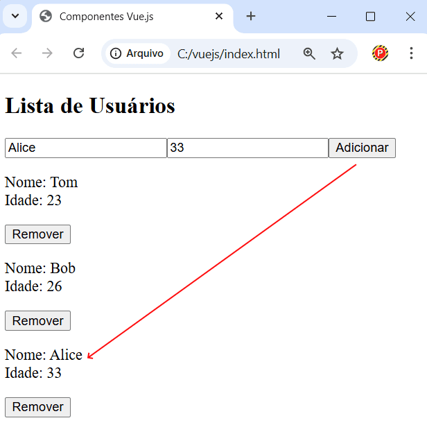 Exemplo de envio de funções com parâmetros para componentes em Vue.js